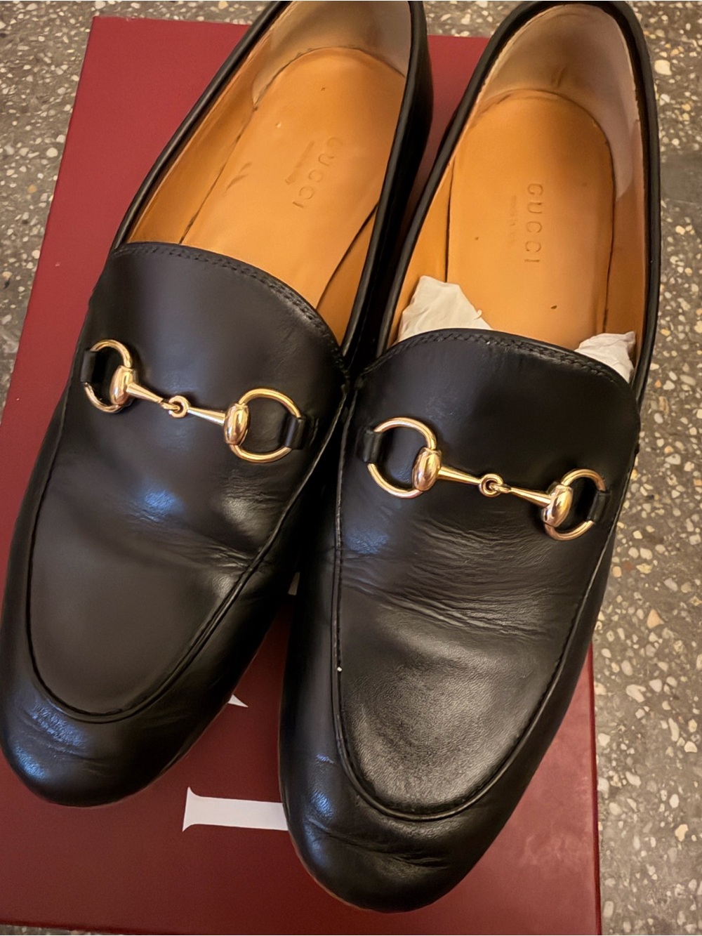Gucci Black Leather Horsebit Slip-On Loafers